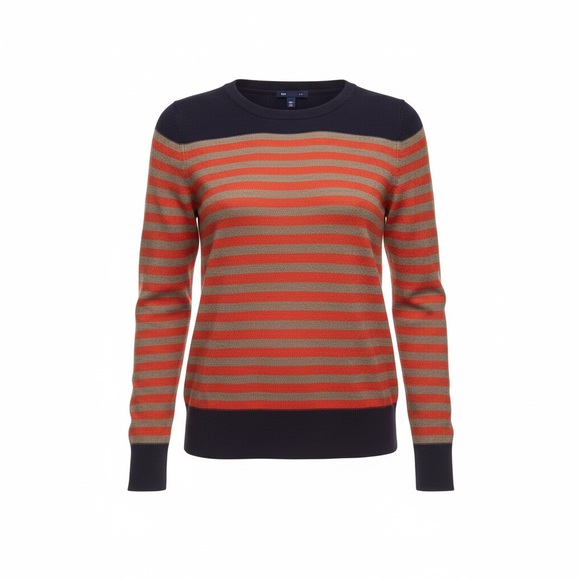 GAP Sweaters - Gap Women’s Large Striped Navy and Orange Crew Neck Sweater